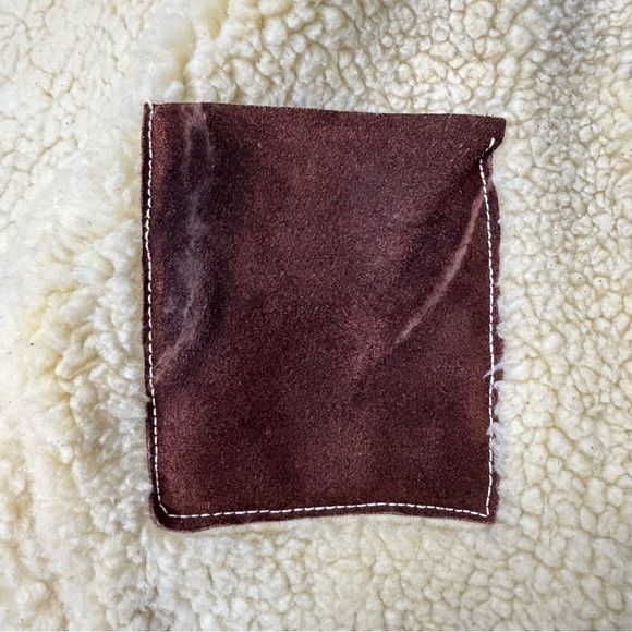 Vintage Genuine Suede Leather Faux Sherpa Vest Snaps Pockets Brown Unisex Large - Picture 15 of 16